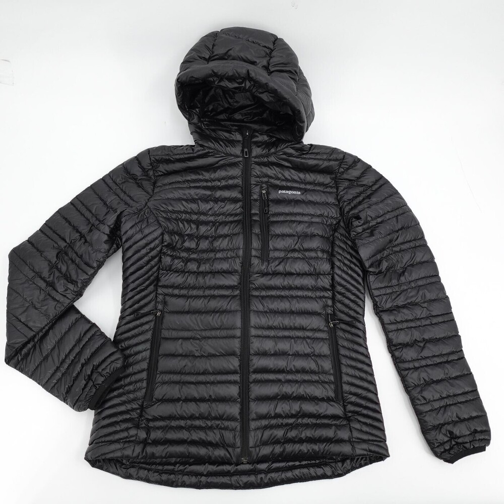Patagonia Puffer Jacket Womens Small Black Hooded Full Zip Down Insulated - Picture 1 of 16